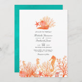 Invitation Turquoise et Coral QR Code RSVP Beach Wedding (Devant / Derrière)