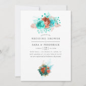 Invitation Turquoise et Coral Tropical Floral Wedding shower (Devant)