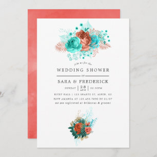 Invitation Turquoise et Coral Tropical Floral Wedding shower