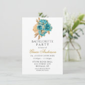Invitation Turquoise et crémeux Gold Roses Bachelorette Party (Debout devant)