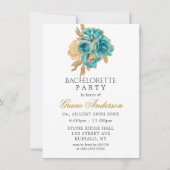 Invitation Turquoise et crémeux Gold Roses Bachelorette Party (Devant)