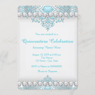 Invitation Turquoise et diamant argenté pour Quinceanera