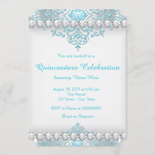 Invitation Turquoise et diamant argenté Quinceanera