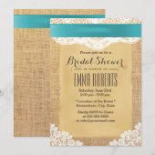 Invitation Turquoise et Fête des mariées Burlap en dentelle (Devant / Derrière)