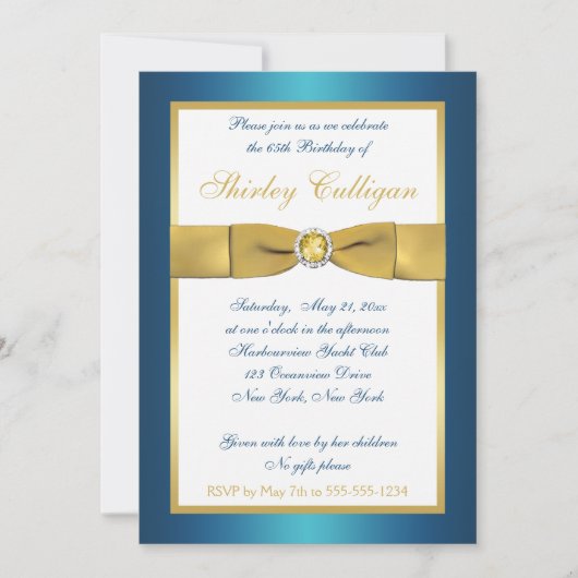 Invitation Turquoise et Gold 65e anniversaire (Devant)