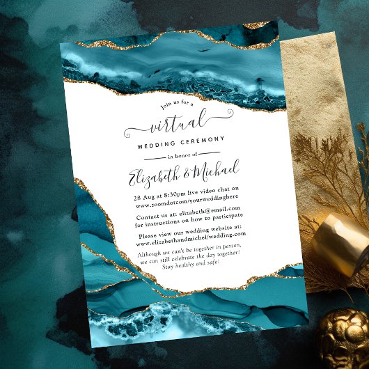 Invitation Turquoise et Gold Agate Mariage virtuel en ligne