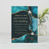 Invitation Turquoise et Gold Faux Parties scintillant Agate A (Debout devant)