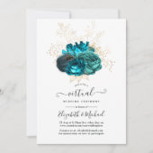 Invitation Turquoise et Gold Floral Mariage virtuel en ligne (Devant)