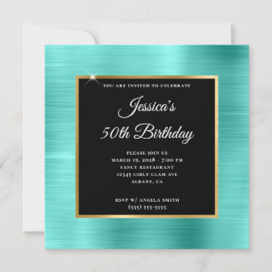 Invitation Turquoise et Gold Foil Noir 50e anniversaire