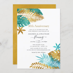 Invitation Turquoise et Gold Tropical 50e anniversaire de Mar