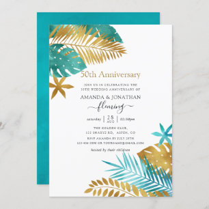 Invitation Turquoise et Gold Tropical 50e anniversaire de Mar