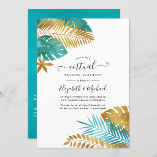 Invitation Turquoise et Gold Tropical Online Mariage virtuel