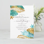 Invitation Turquoise et Gold Tropical Première communion sain (Debout devant)