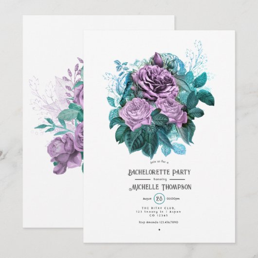 Invitation Turquoise et Lavender Floral Bachelorette Party (Devant / Derrière)