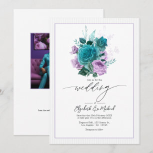 Invitation Turquoise et Lavender Floral Mariage Photo