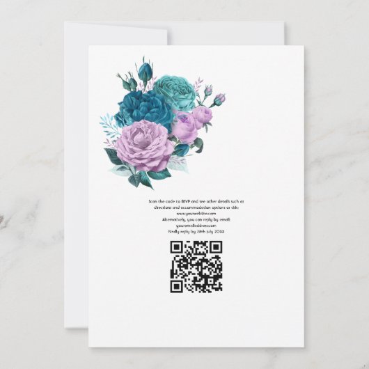 Invitation Turquoise et Lavender Floral QR Code Mariage (Dos)