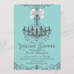 Invitation Turquoise et lingerie à nœud blanc argenté sous la