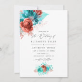 Invitation Turquoise et Mariage Floral de corail vivant (Devant)