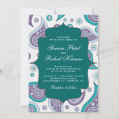 Invitation Turquoise et Mauve Paisley Motif Mariage indien (Devant)