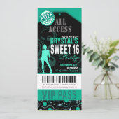 Invitation Turquoise et noir VIP Sweet 16 Ticket Party (Debout devant)