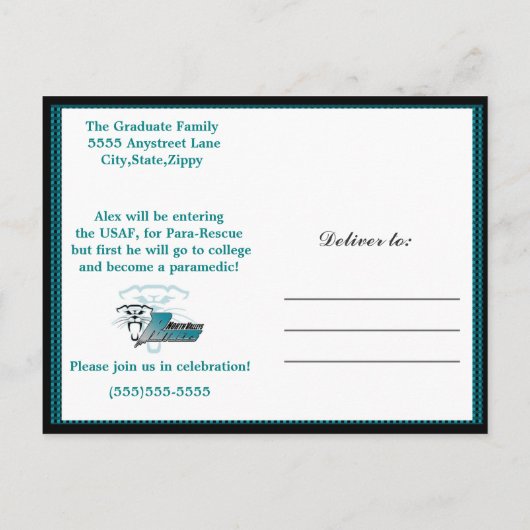 Invitation turquoise et noire (Dos)