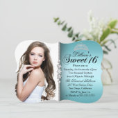 Invitation Turquoise et noire Princesse Tiara Sweet 16 Annive (Debout devant)