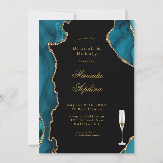 Invitation Turquoise et or Agate Pierre Brunch & Bubbly Invit (Devant)
