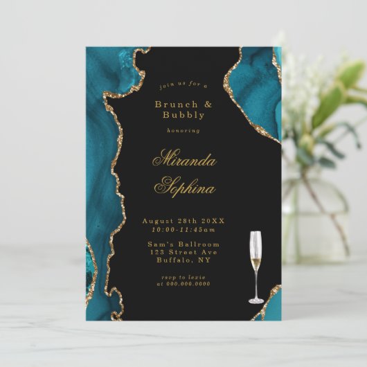 Invitation Turquoise et or Agate Pierre Brunch & Bubbly Invit (Debout devant)