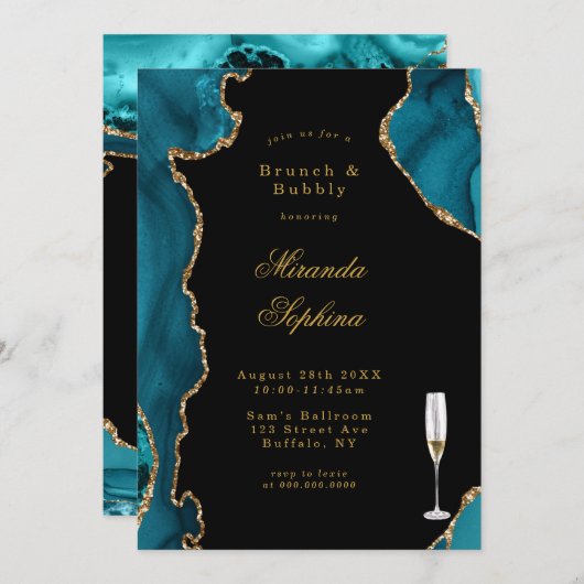 Invitation Turquoise et or Agate Pierre Brunch & Bubbly Invit (Devant / Derrière)
