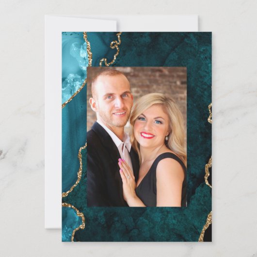Invitation Turquoise et or Agate Pierre Mariage Photo (Dos)