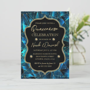 Invitation Turquoise et or Midnight Crystal Galaxy Quinceaner