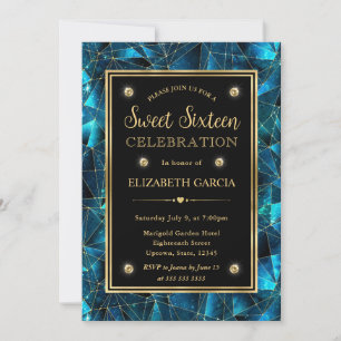 Invitation Turquoise et Or Minuit Cristal Galaxie Sweet 16