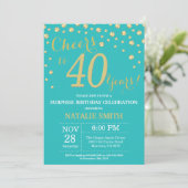 Invitation Turquoise et or Surprise 40e Anniversaire Diamant (Debout devant)