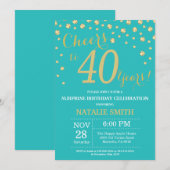 Invitation Turquoise et or Surprise 40e Anniversaire Diamant (Devant / Derrière)