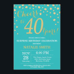 Invitation Turquoise et or Surprise 40e Anniversaire Diamant<br><div class="desc">Invitation surprise 40e anniversaire avec Arrière - plan diamant Parties scintillant Turquoise et or. Confetti d'or. Anniversaire adulte. Hommes ou Femmes Anniversaire. Pour plus de personnalisation,  cliquez sur le bouton "Customiser" et utilisez notre outil de conception pour modifier ce modèle.</div>