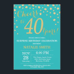 Invitation Turquoise et or Surprise 40e Anniversaire Diamant<br><div class="desc">Invitation surprise 40e anniversaire avec Arrière - plan diamant Parties scintillant Turquoise et or. Confetti d'or. Anniversaire adulte. Hommes ou Femmes Anniversaire. Pour plus de personnalisation,  cliquez sur le bouton "Customiser" et utilisez notre outil de conception pour modifier ce modèle.</div>