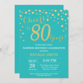 Invitation Turquoise et or Surprise 80e Anniversaire Diamant (Devant / Derrière)