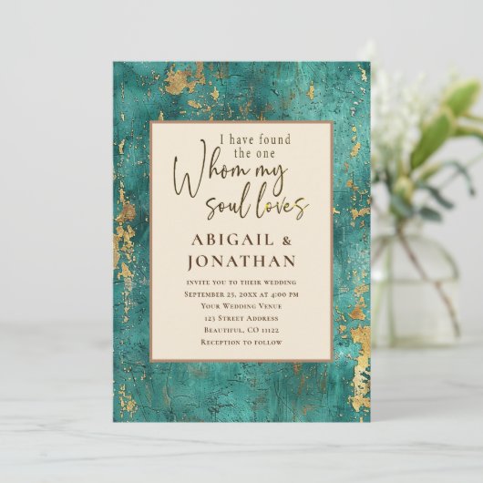 Invitation Turquoise et or Tones Bible Verse Mariage chrétien (Debout devant)