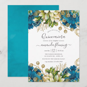 Invitation Turquoise et or vintage shabby Quinceañera