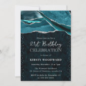 Invitation Turquoise et Paillettes d'Argent Agate 21e Anniver (Devant)