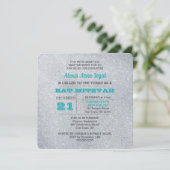 Invitation Turquoise et Parties scintillant argent Bat mitzva (Debout devant)