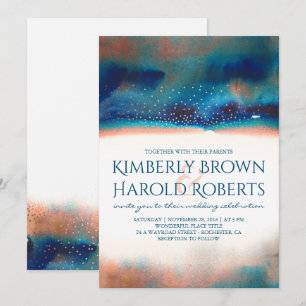 Invitation Turquoise et Peach Moderne Aquarelle Mariage