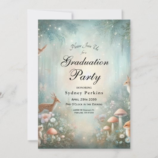 Invitation Turquoise et pêche Enchanted Forest Graduation Par (Devant)