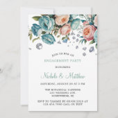 Invitation Turquoise et Pêche Rose Diamond Engagement Party (Devant)