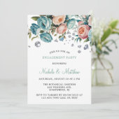Invitation Turquoise et Pêche Rose Diamond Engagement Party (Debout devant)