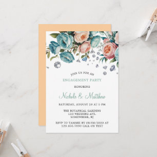 Invitation Turquoise et Pêche Rose Diamond Engagement Party