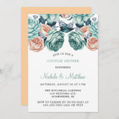 Invitation Turquoise et Pêcher Rose Couples Douche (Devant / Derrière)