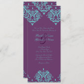 Invitation Turquoise et Purple Mariage damassé (Devant / Derrière)