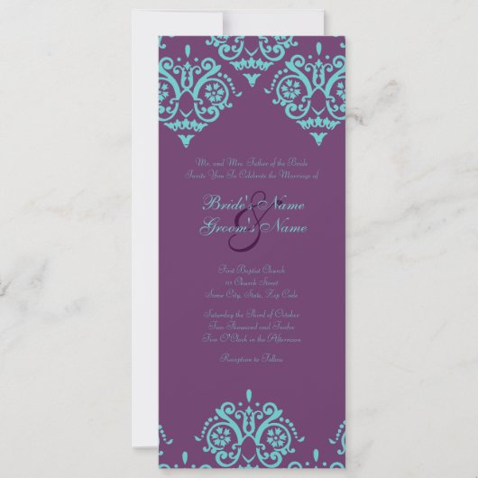 Invitation Turquoise et Purple Mariage damassé (Devant)