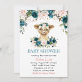 Invitation Turquoise et rose Baby shower de vache Floral High (Devant)